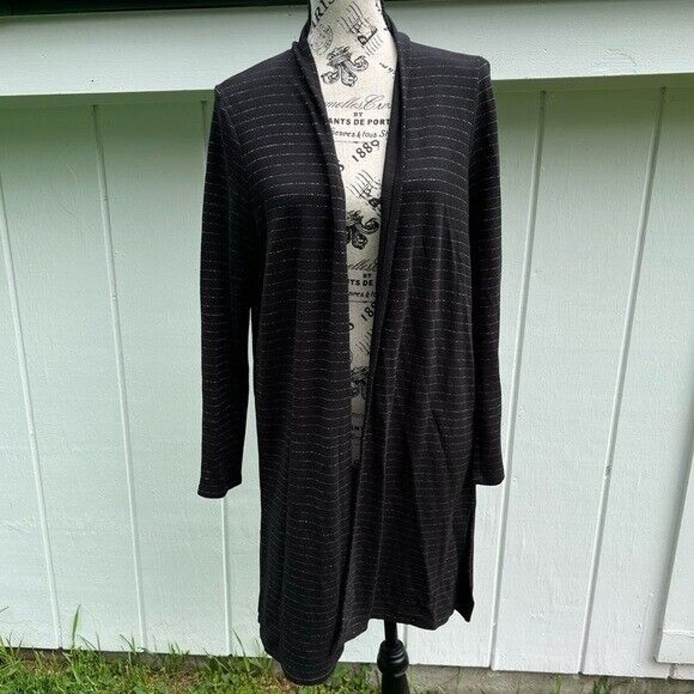 NWT J. Jill black and silver striped thick soft long sleeve cardigan/ duster
